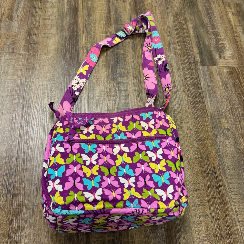 Vera Bradley Butterfly Floral Quilted Crossbody Bag‎ Purple Pink Yellow Blue